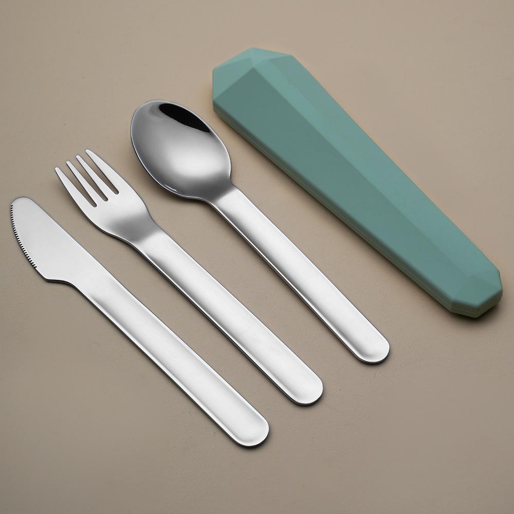

3Pcs Stainless Steel Cutlery Set Spoon Fork Steak Knife with Storage Case Travel Camping Portable Tableware Dinnerware