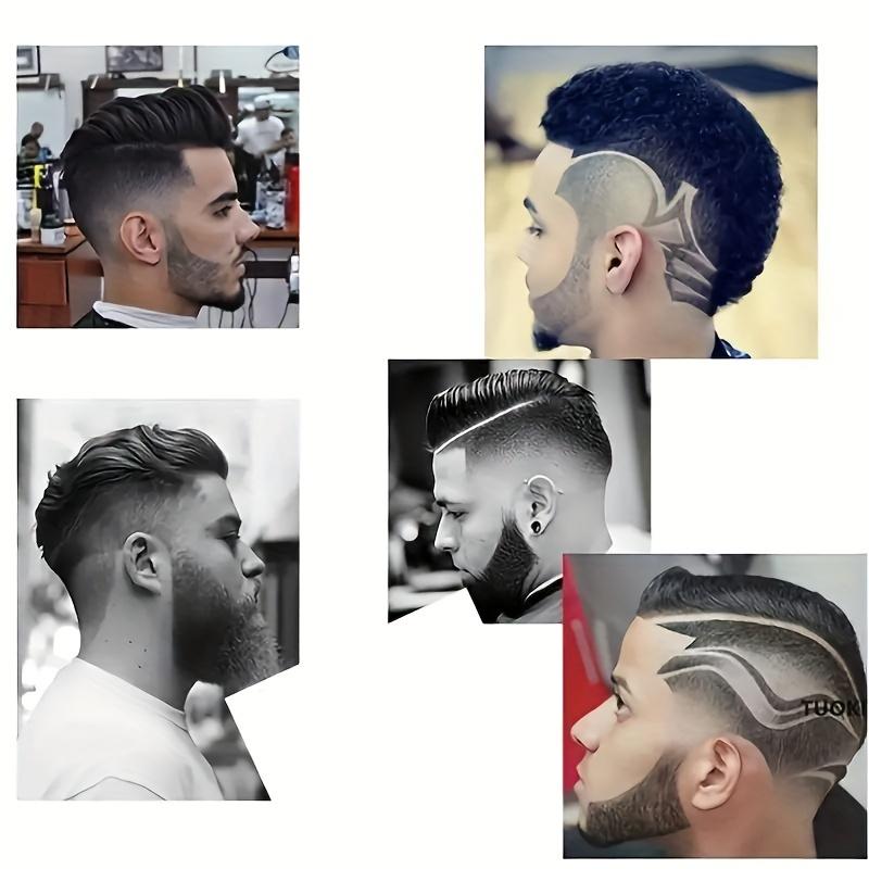Men's grooming tools with built-in comb and beard styling templates, compatible with any electric shaver, trimmer, or scissors