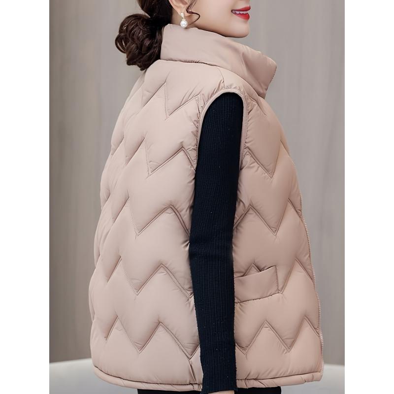 Light Purple Quilted Vest for Women - Chic, Warm, Sleeveless Polyester Top with Zipper Closure for Spring/Fall