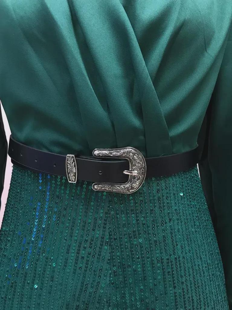 Pailletten-Taillenkleid V-Ausschnitt Langarm Mode Damen Hose Weites Bein Französisch für Frühling Herbst