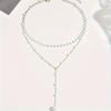 Women Elegant Layered Y-Shape Necklace with Faux Pearl Accents, Sexy Tassel Pendant, Versatile for Daily Wear & Parties