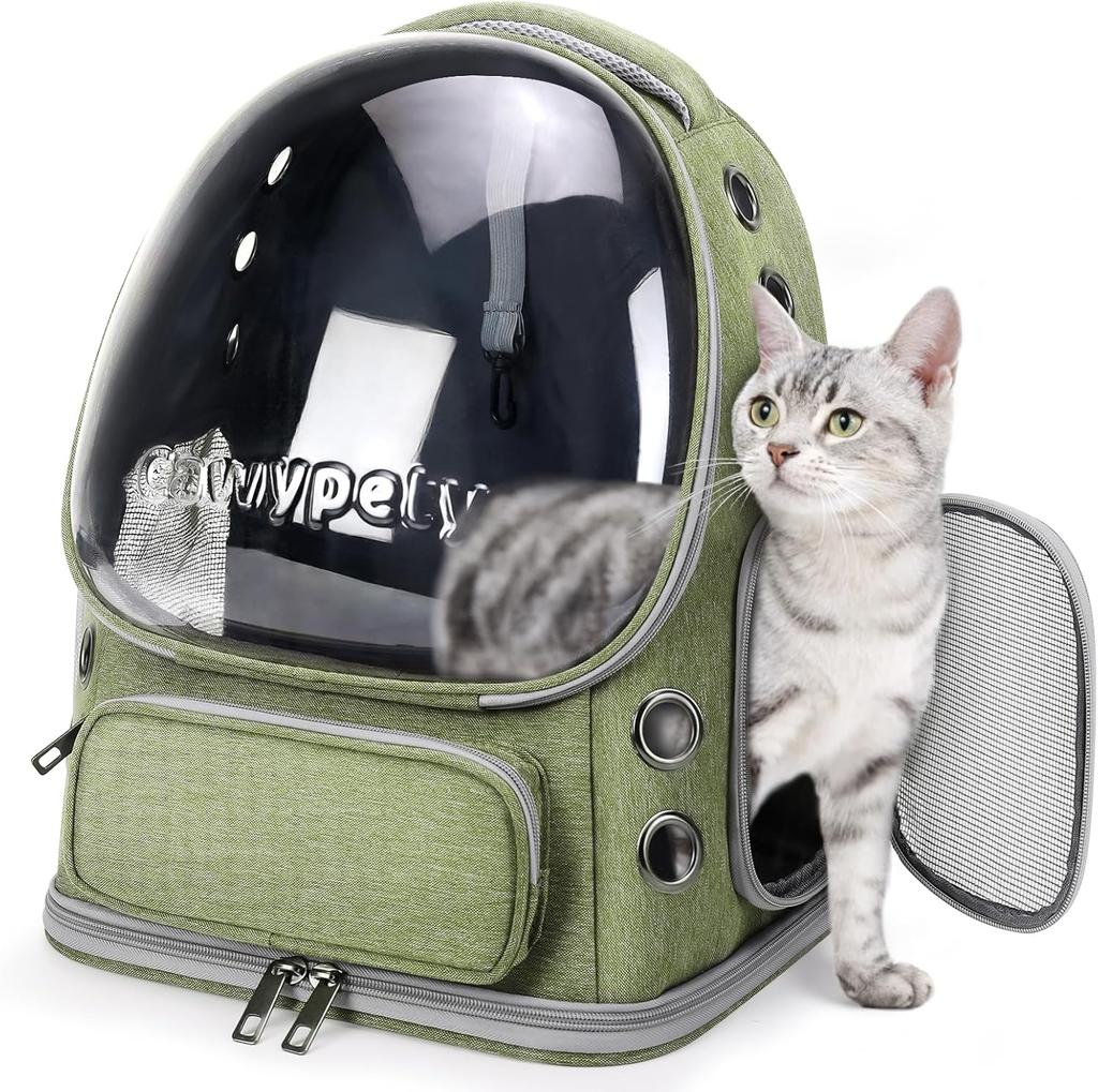 Cat Backpack Carrier, Breathable Large Space Bubble Pet Backpack for Kitty Small Dog Up To 15lbs, Transparent Pet Carrier