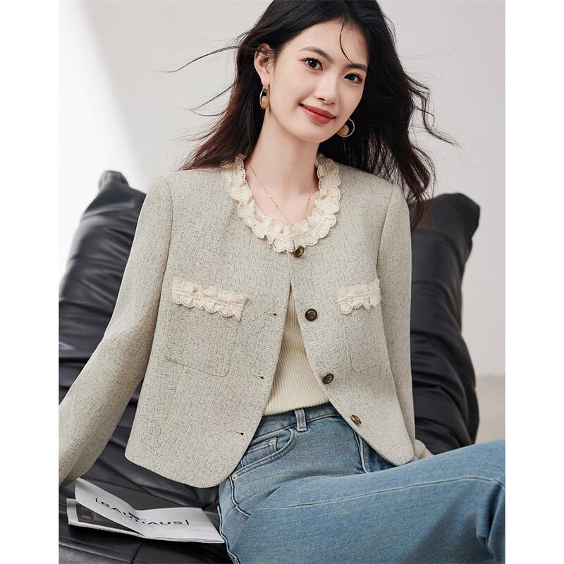 Women's Chic Patchwork Lace Tweed Jacket