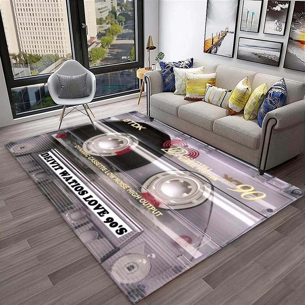 3D Music Cassette Tape Retro Pattern Carpet Rug for Home Living Room Bedroom Sofa Doormat Decor,kids Area Rug Non-slip Floor Mat