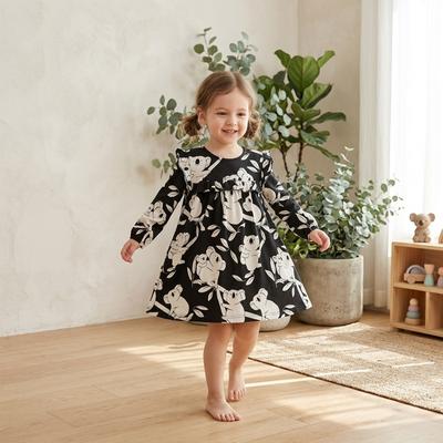 Girls' Dress New Autumn Style Long-Sleeved Base Shirt Stylish Round-Neck Printed Children'S Clothing
