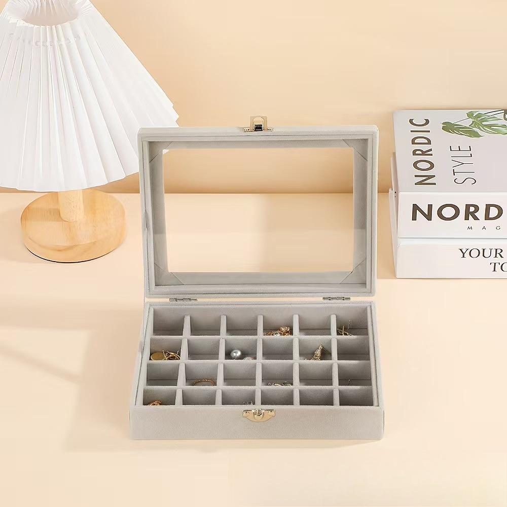 24-grid Large-capacity Jewelry Box, Flannelette Jewelry Box, Storage Box for Rings, Necklaces, Jewelry and Earrings