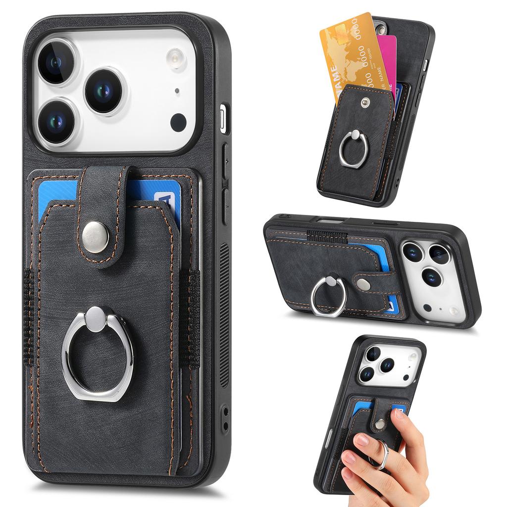 Magnetic Ring Holder Cards Solt Wallet Protective Leather Case for IPhone 17 Pro Max 16 Plus 15 14 13 12 11 Air 16E Phone Cover