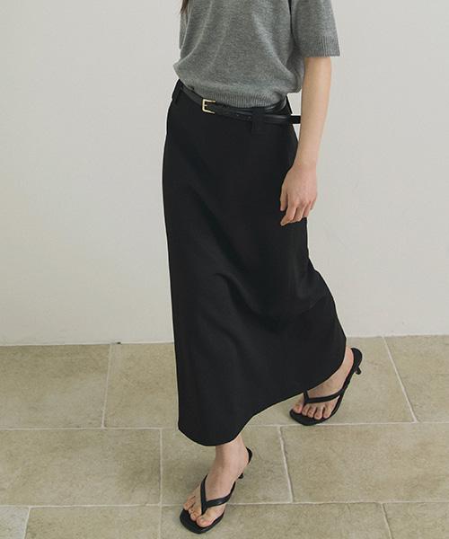 Lingseoul Basic Slit Long Skirt-Black