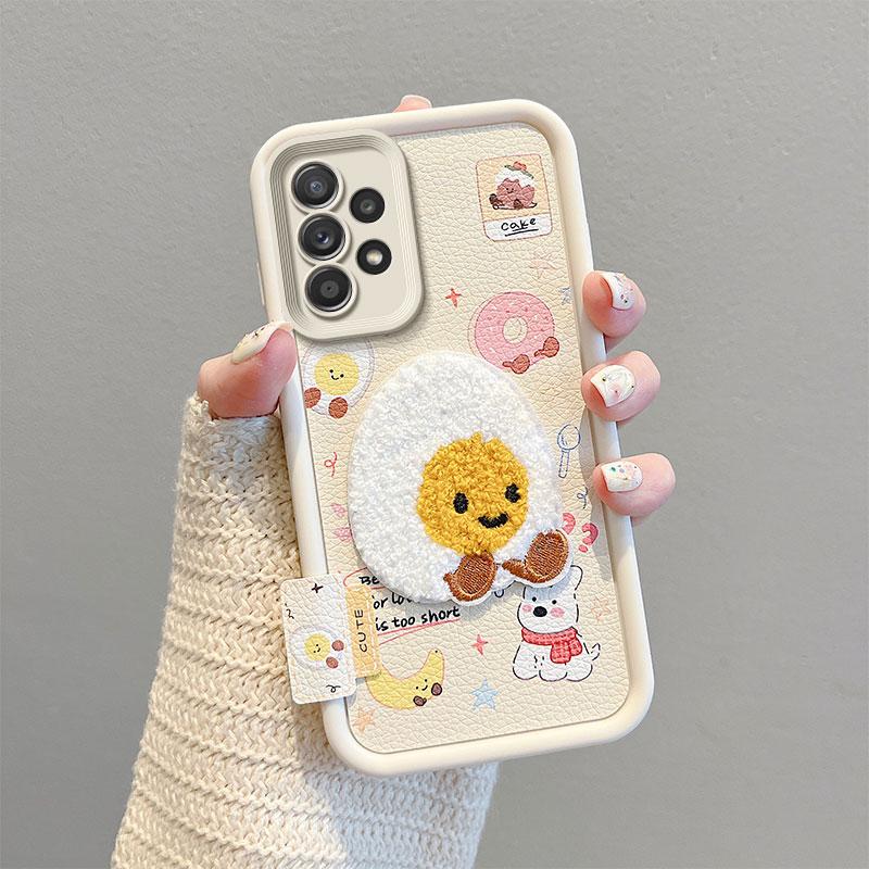 KEYSION Cartoon Cute Plush Embroidery Case for Samsung A52 5G A52S A51 with Lanyard Shockproof Phone Cover for Galaxy A32 4G