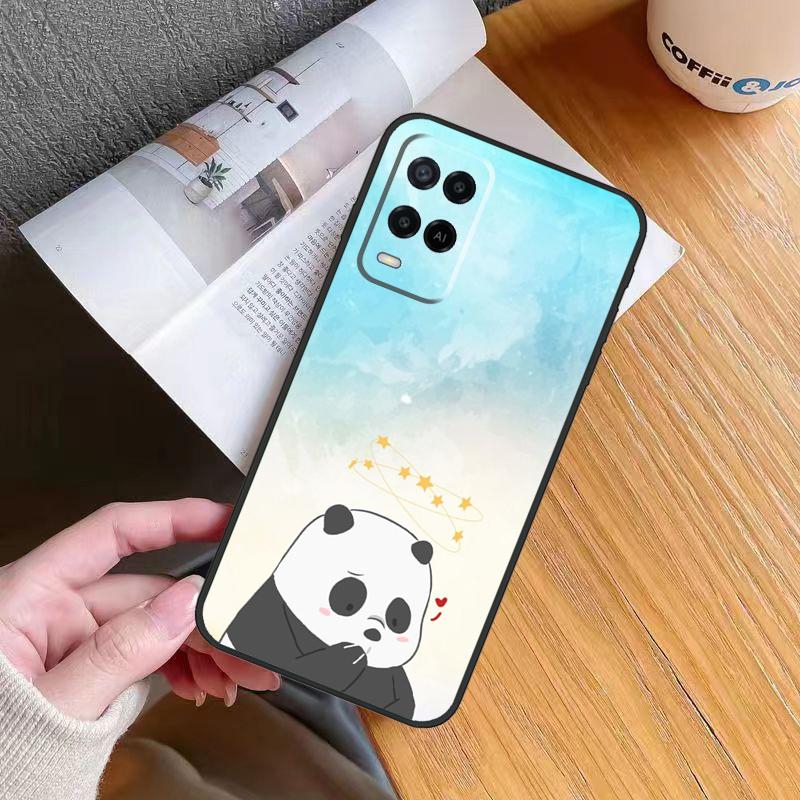 Cartoon Panda Bear Case For OPPO A17 A16 A15 A78 A98 A54 A74 A94 A76 A96 A77 A52 A72 A5 A9 A53 A54s A57s Cover