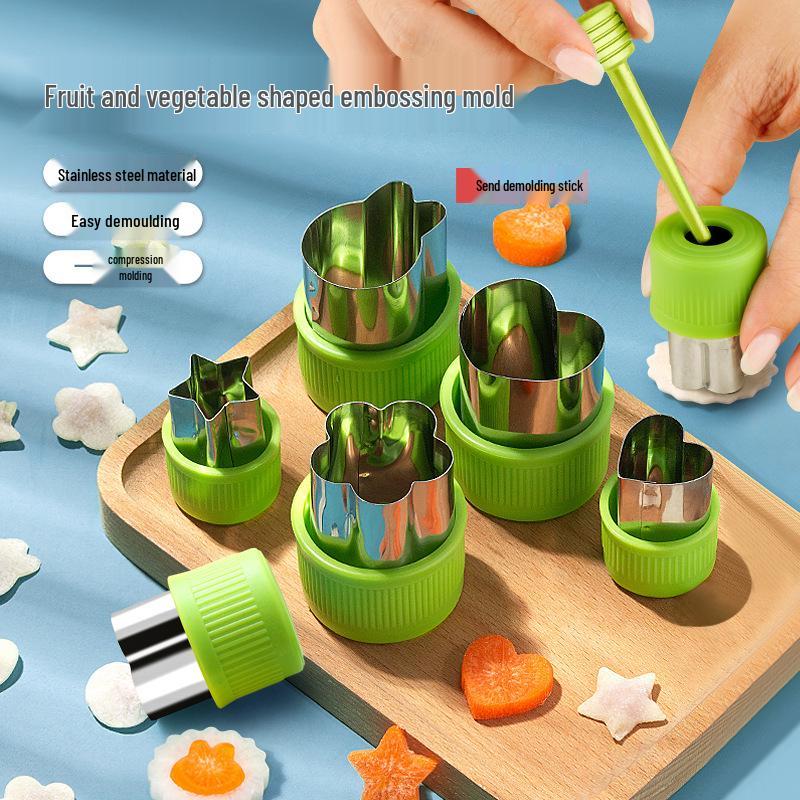 

Stainless Steel Butterfly Noodle & Fruit Cutter - Cartoon Cookie & Wonton Mold 5-piece set (green)