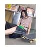 Saendeusaundeu (Women) Striped Short Sleeve T-Shirt Brown