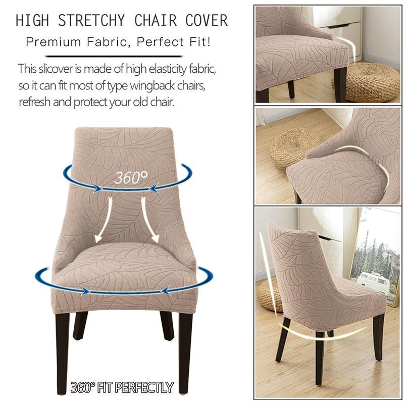 1Pc Leaves Jacquard Chair Cover Solid Color Elastic Dining Chair Cover Stretch High Back Armchair Case For Living Room Home