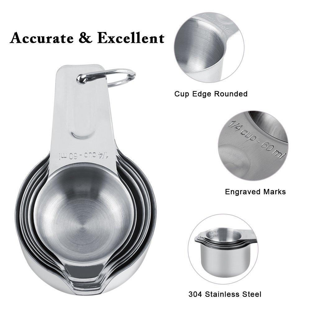 Measuring Cup Set, Measuring Cup and Spoon Set, Stable Bottom 304 Stainless Steel for Dry or Liquid, Fits Spice Jars for Cooking and Baking