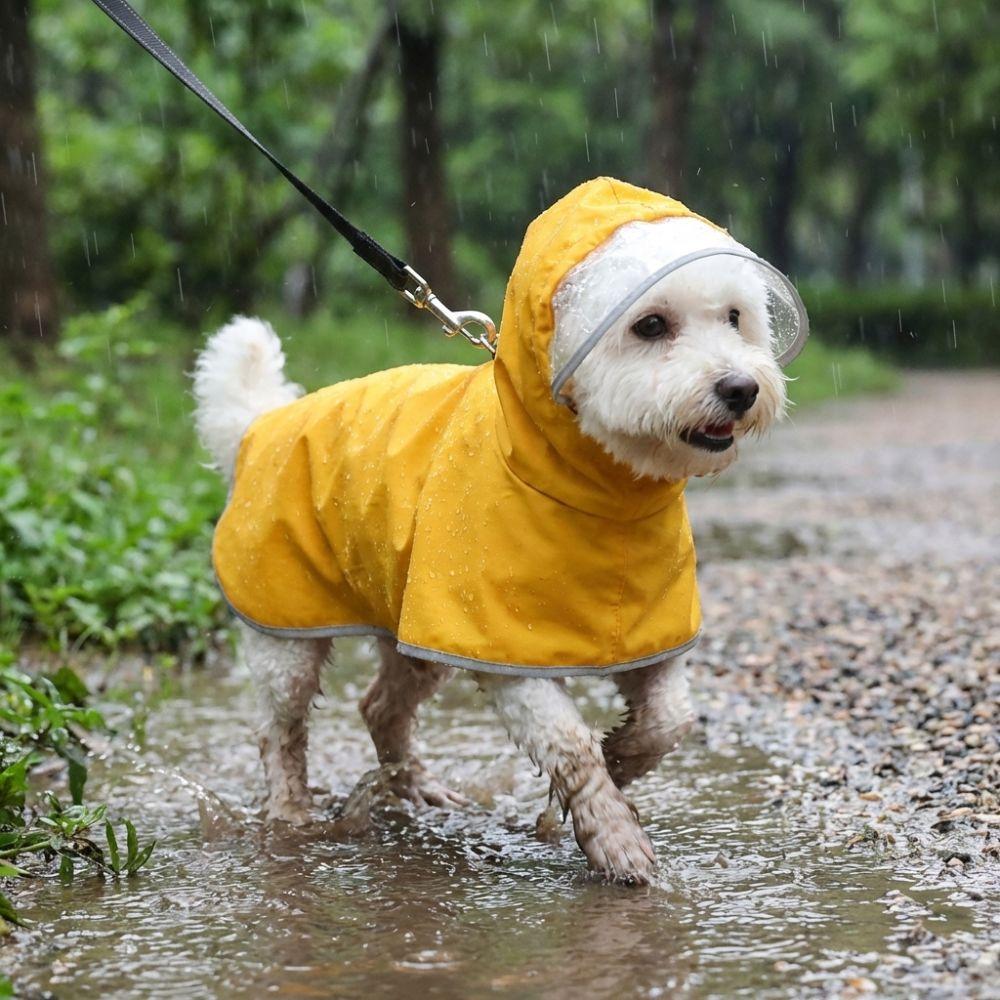 Reflective Stripe Dog Hooded Raincoat Full Coverage Leash Hole Waterproof Cloak Oxford Cloth Dirt-Resistant Rain Jacket