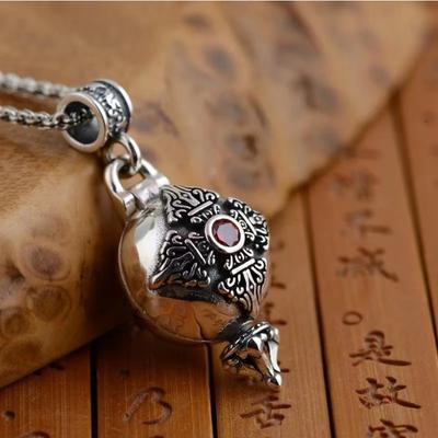 Women Fashion Retro Design Red Zircon Set Water Bottle Copper Pendant Necklace Casual Party