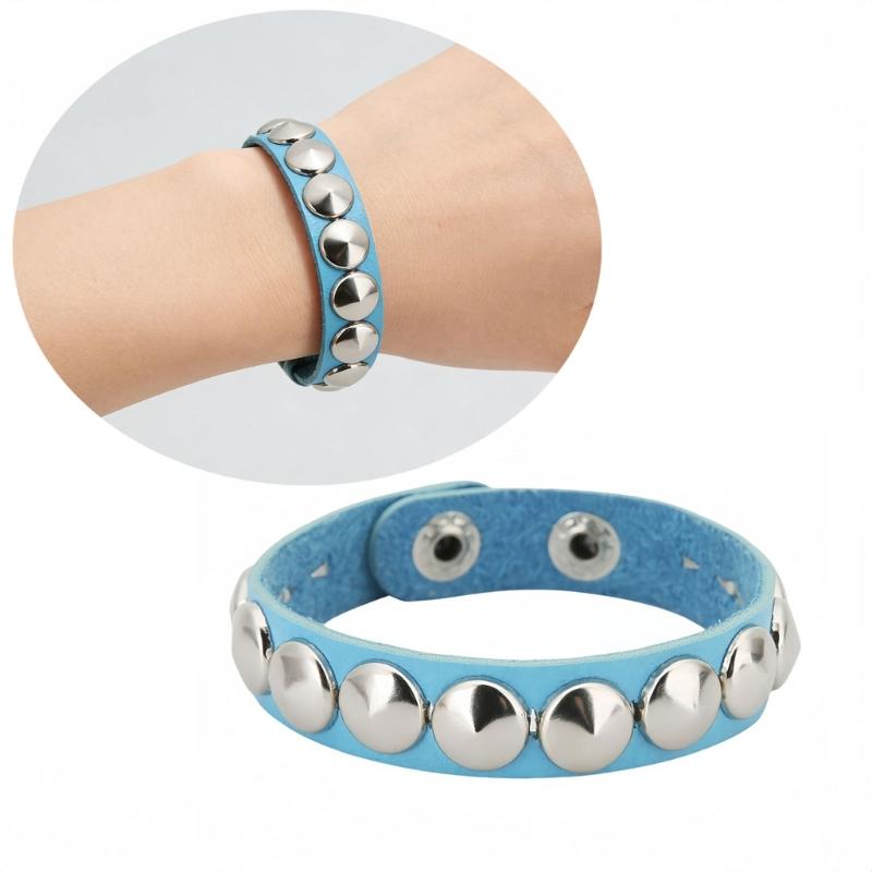 Modern Unisex Spiked Wrist Bangle Bracelet Featuring PU Leather And Stylish Metallic Detail For Everyday Wear