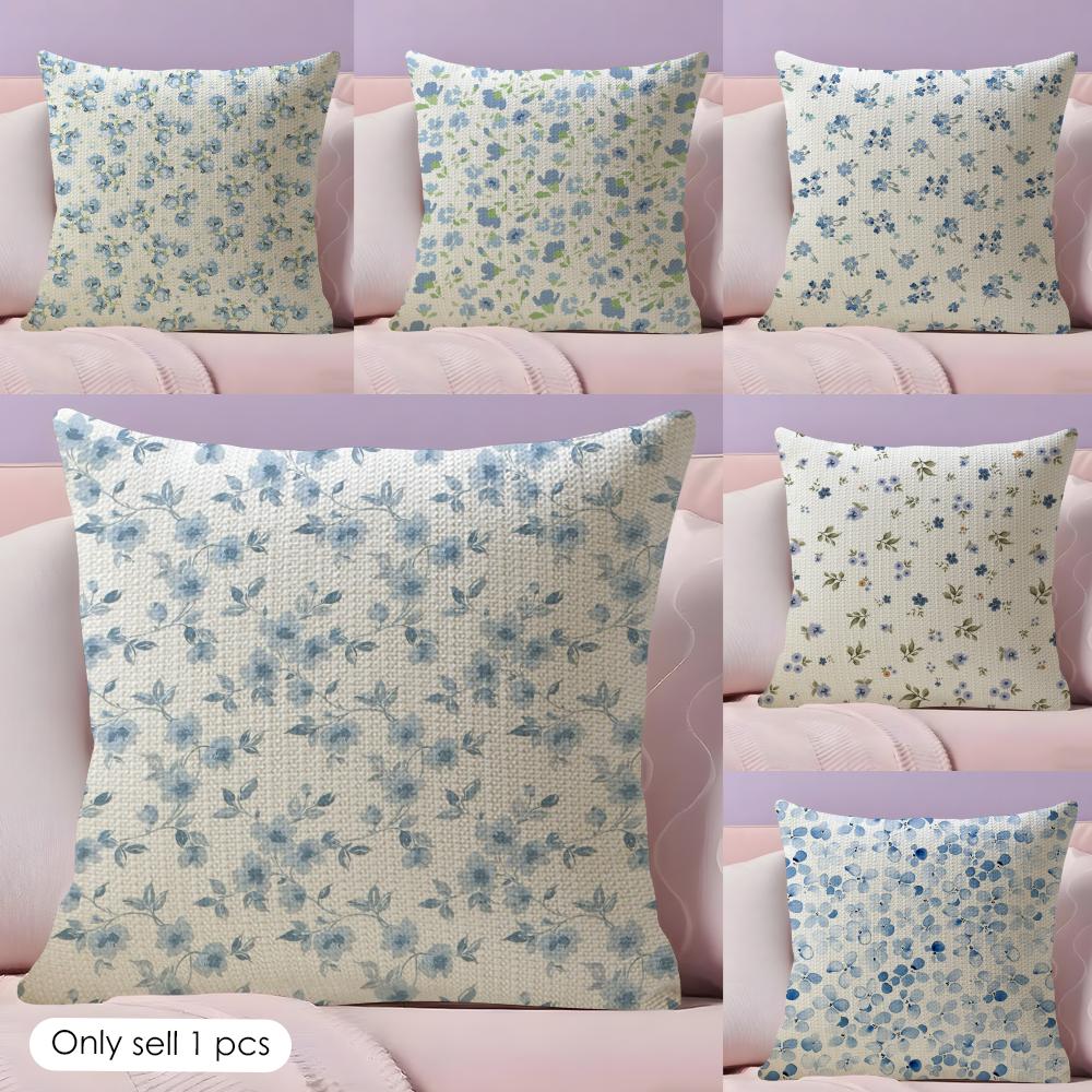 Fashion Small Florals Cushion Cover Natural Linen Organic Fabric DoubleSided Printing Couch Pillow Covers Home Decor