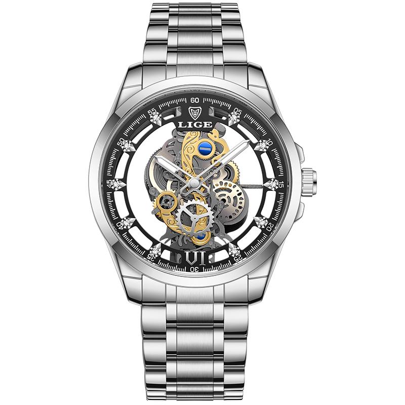 LIGE Top Brand Men's Watch Skeleton Quartz Watch Watch Gold Retro Fashion Men's Watch Men's Gift Top Brand Luxury Reloj Hombre