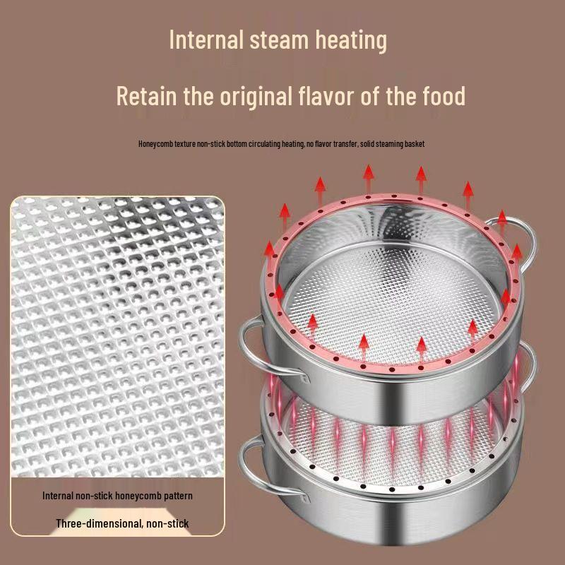 Old-Fashioned Stainless Steel Multi-Layer Steamer Pot with Composite Bottom