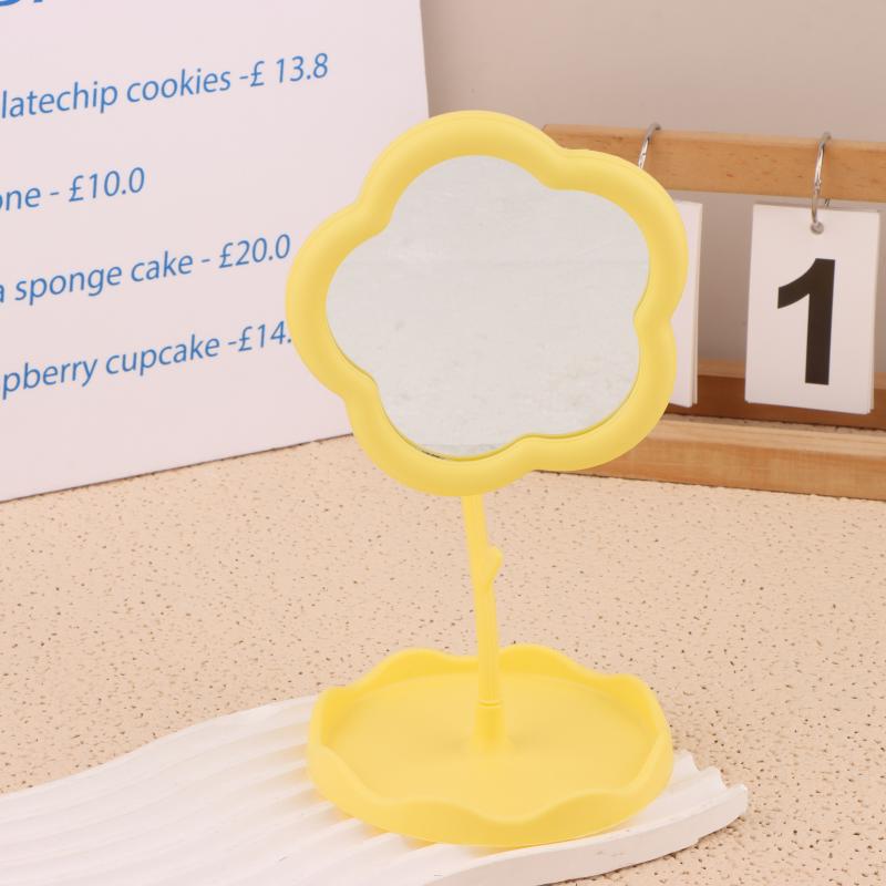 

Flower Formed Tabletop Makeup Mirror; One Unit Vanity Mirror with Accessory Tray жовтий