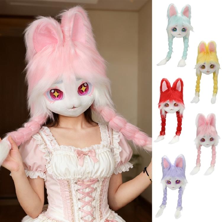 Animal Head Cats Fursuit Cut Mask Plush Cats Headgear Cats Costume for Halloween Masquerade Dress Up Cosplay Party