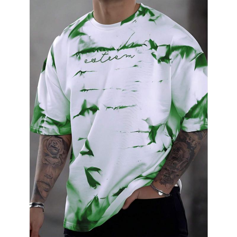 Trend Tie-Dye Letters Graphic T Shirt Man Fashion Summer Short Sleeve White 3D Printed T-shirts Casual Streetwear Oversized Tees