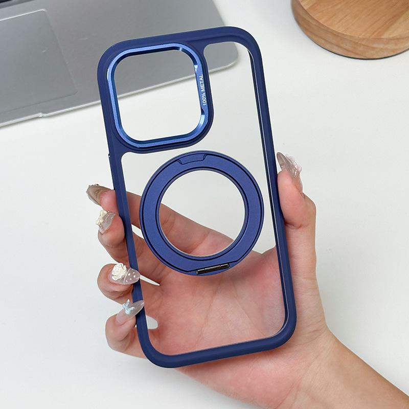 For Apple 13/14/15/16/17 Series Transparent Simple Magnetic Lazy Stand for IPhone Case