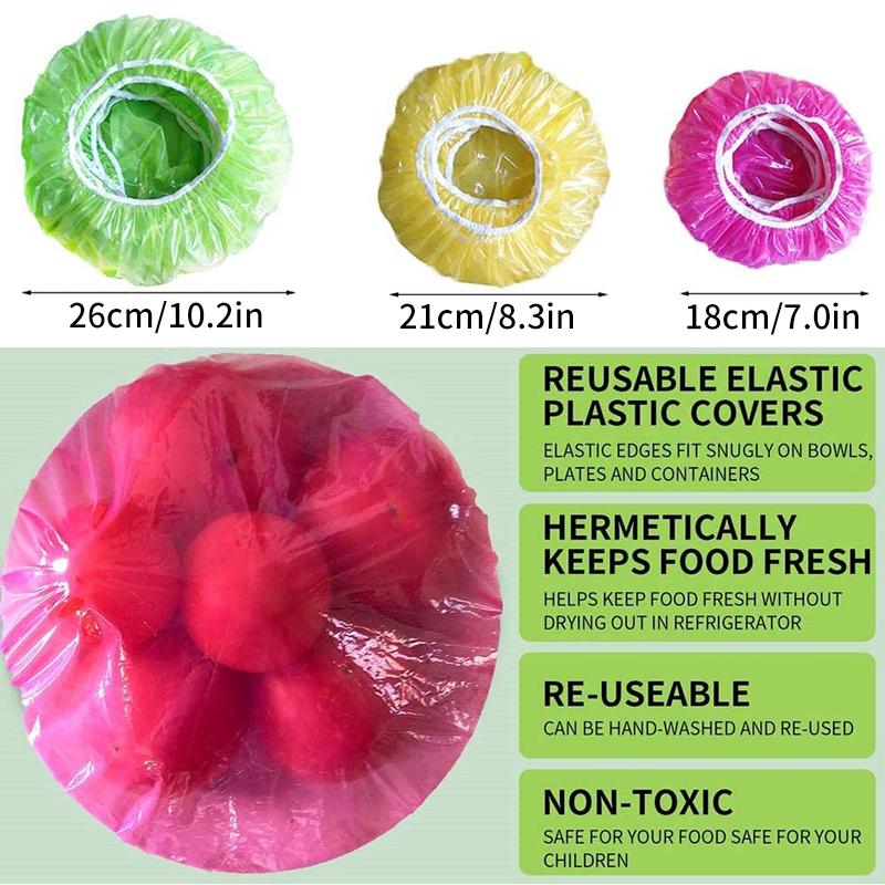60Pcs Reusable Food Cover Plastic Wrap Elastic Food Lids For Fruit Bowls Cups Caps Storage Kitchen Fresh Keeping Saver Bags