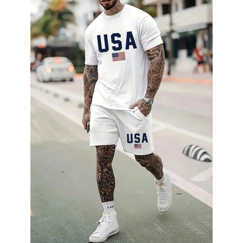 23 Prints Mens 2Pcs Casual Outfit Trendy Short Sleeve T-Shirt Quick-Dry Shorts Set For Stylish Summer Workouts Athleisure Wear