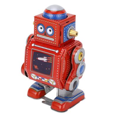 Handgefertigter, dekorativer Vintage-Roboter mit Aufziehmechanismus – ein interessantes Spielzeug aus Eisen für Cafés, Bars und Restaurants.