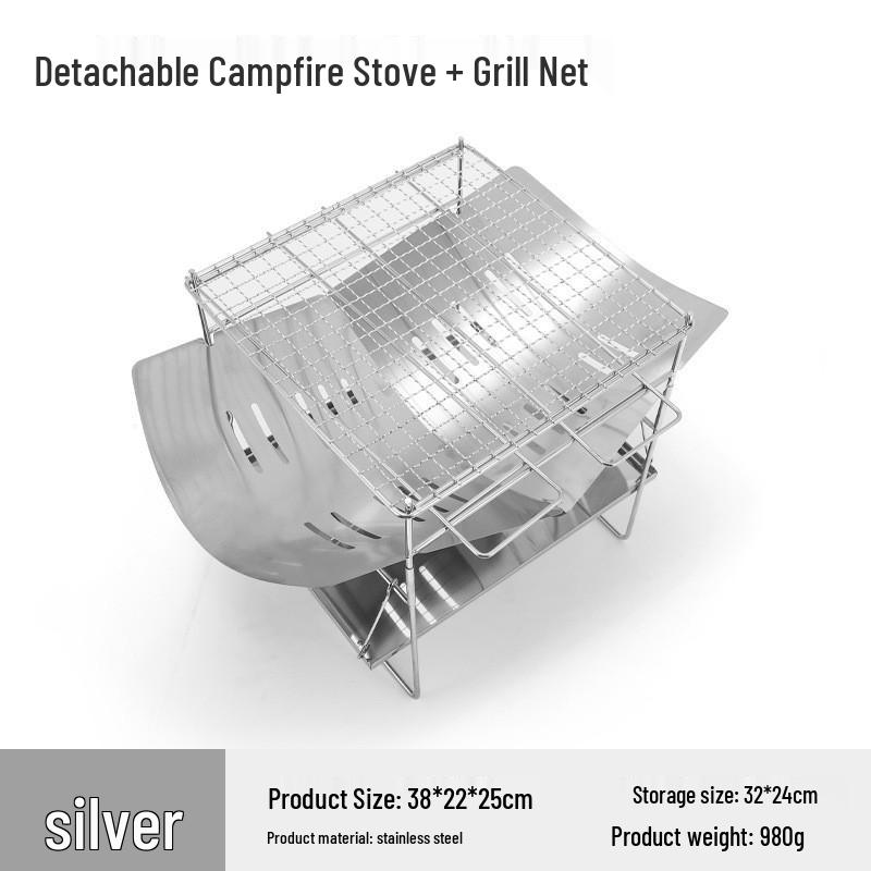 Portable Stainless Steel Folding Fire Pit & Charcoal Grill for Camping