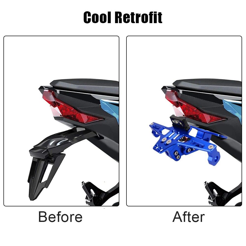 CNC Aluminum Motorcycle License Number Plate Holder Frame Adjustable with LED Light Moto Accessories Turn Signal Light Bracket