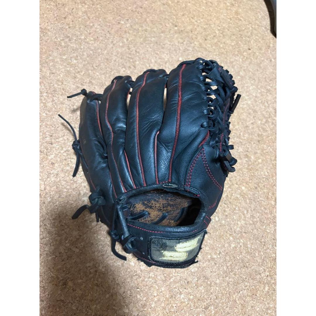 Used Softball baseball glove black red stitch
