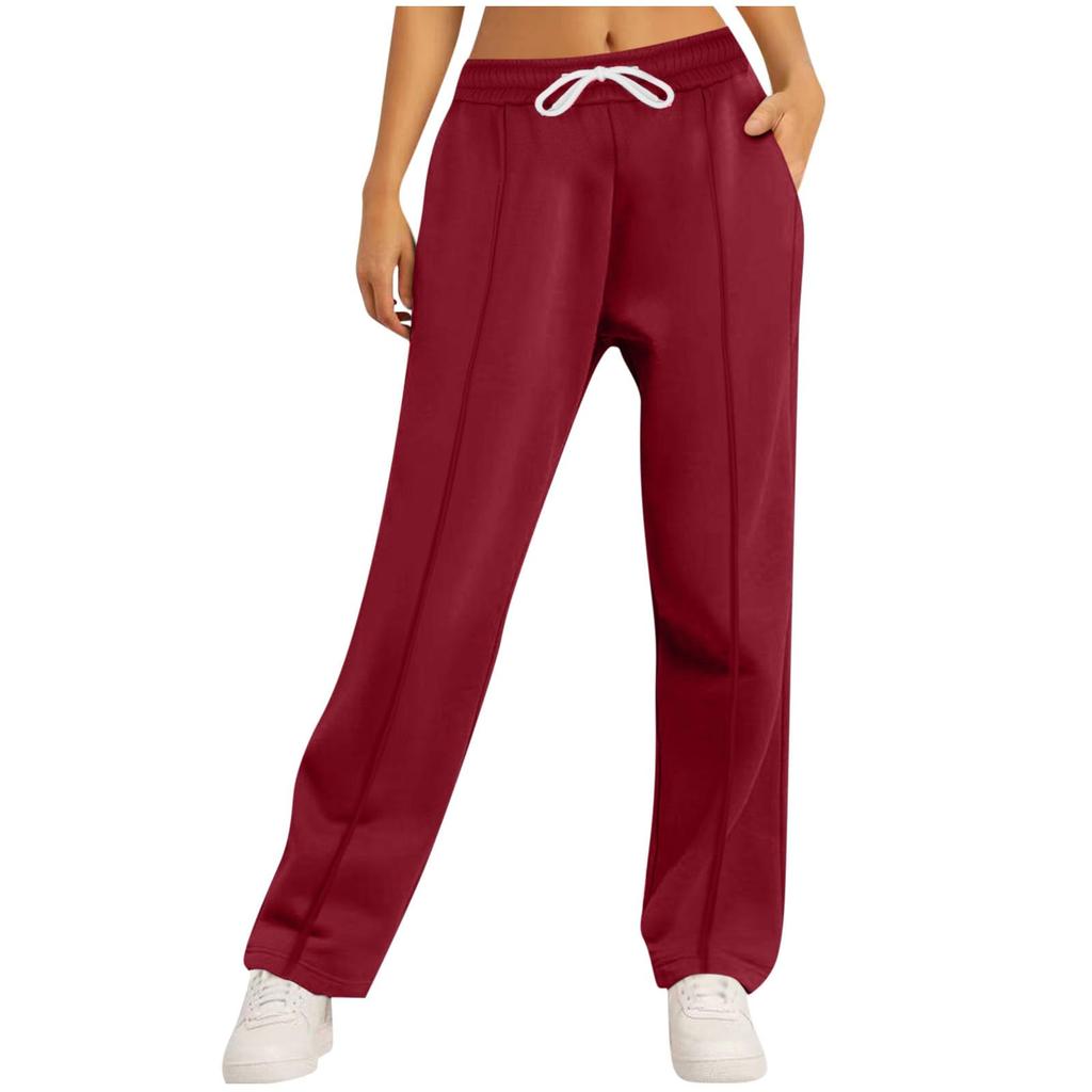 Women's High Waist Drawstring Straight Wide Leg Sweatpants Color Casual Pants