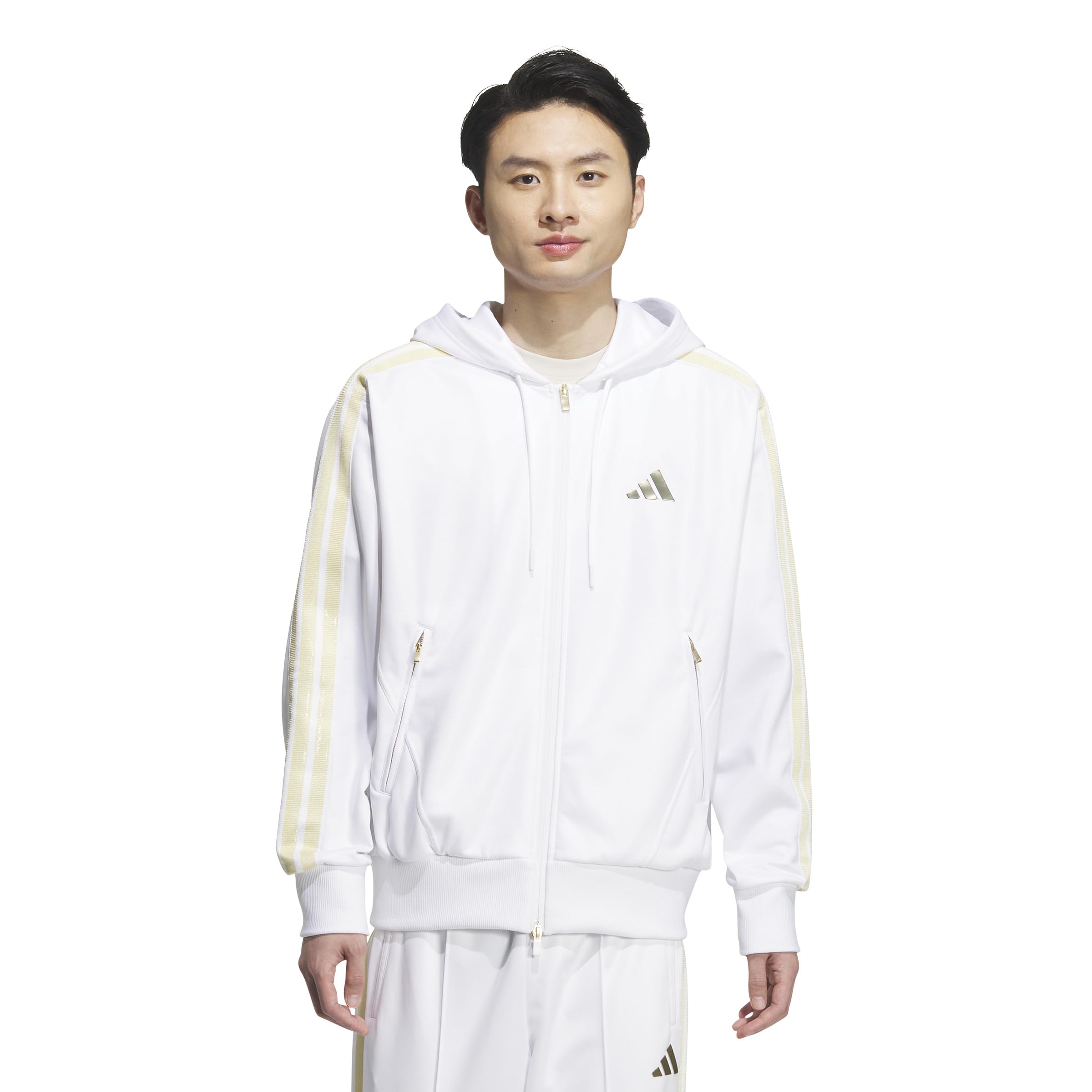 

Adidas Men s Soft Ground Coat Full-Zip Hoodie TV847 White/Gold Metallic (JZ8750) Size S