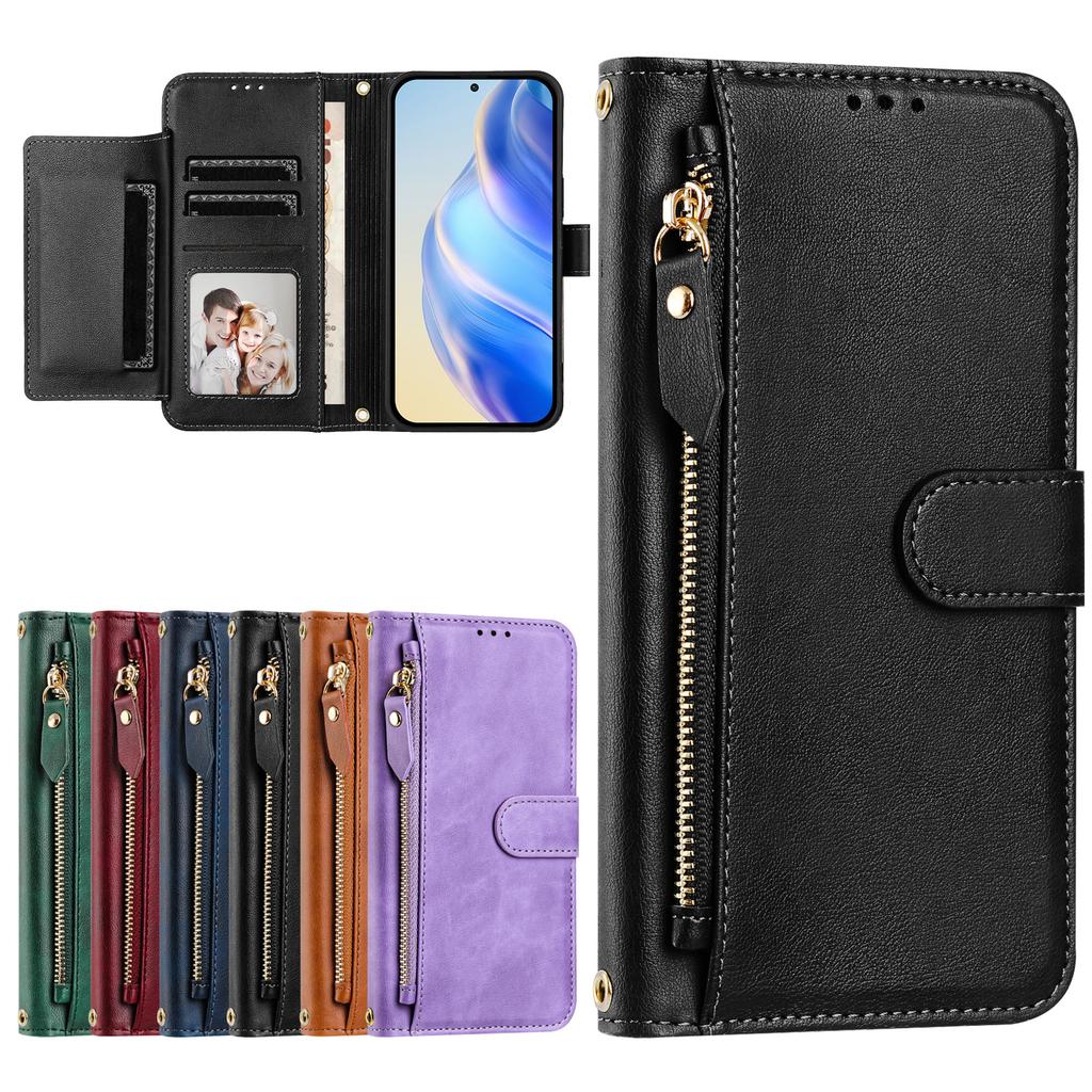 For Motorola Moto G15 4G Case Zipper Pocket Multiple Card Slots Leather Phone Cover