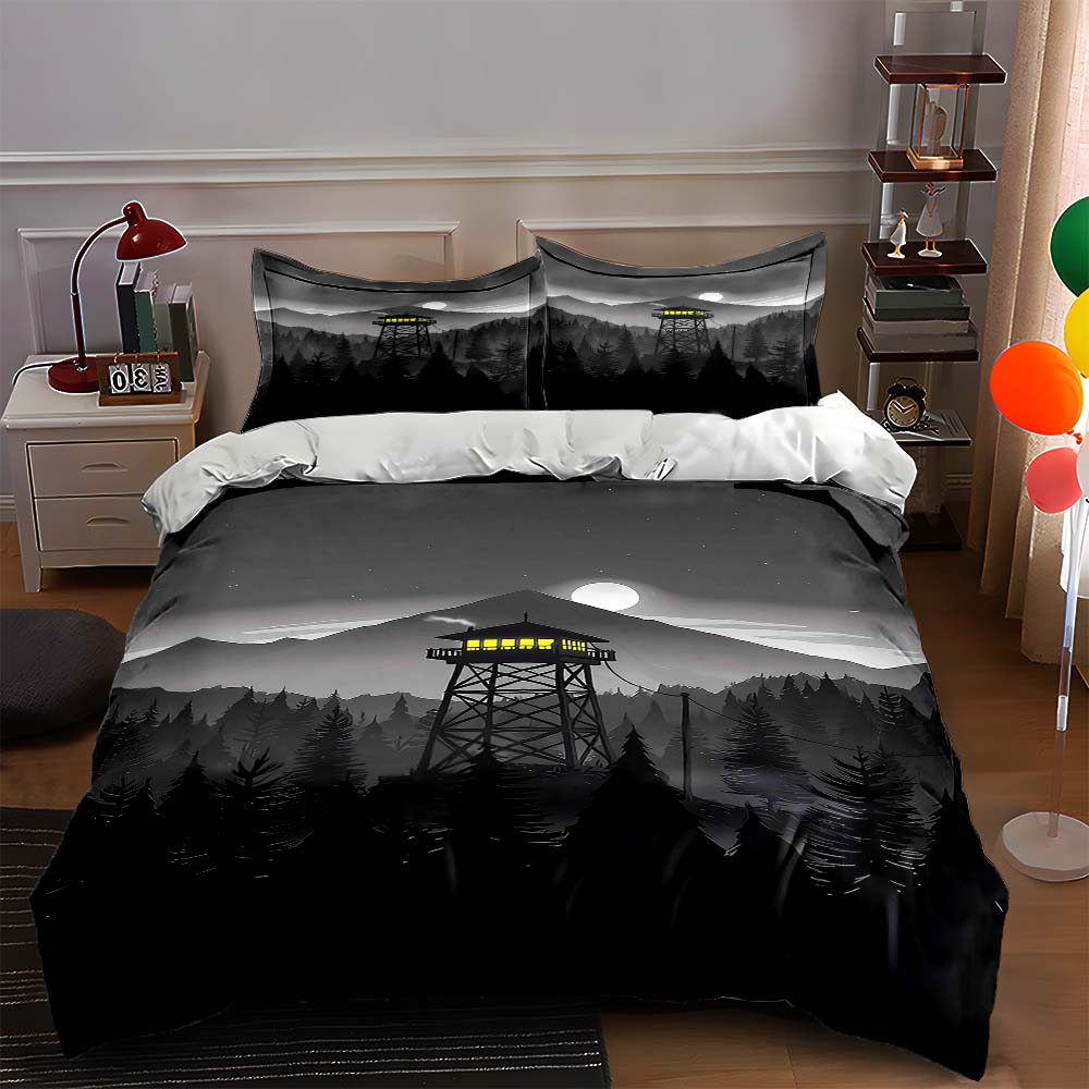 

Silhouette, forest, tower. Bedding Duvet cover sets Duvet covers Pillowcases gifts (1 * Duvet Cover 2 * Pillowcases, without duvet insert) 135x200cm