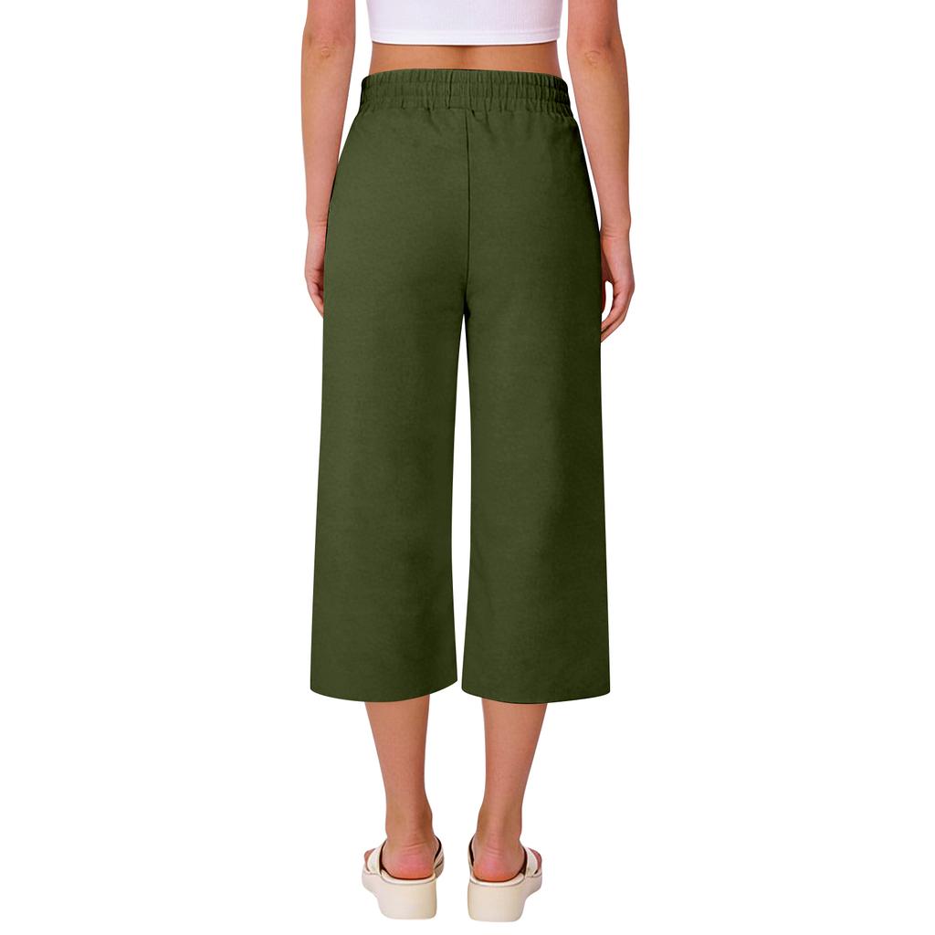 Women’s Wide Leg Cropped Pants with Drawstring Waist Relaxed Fit Lightweight Soft Fabric Casual Style