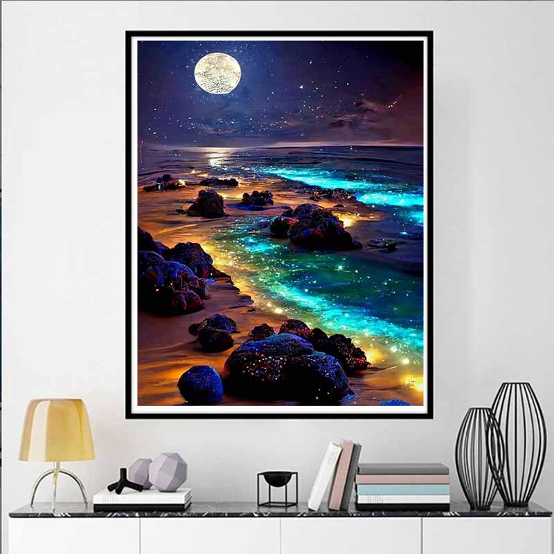 Starry Sky Sea Full Diamond Painting Painting Set, 5D Rhinestone Diamond Embroidery Craft, DIY Gemstone Crafts Decorative Wall Mural Ornaments