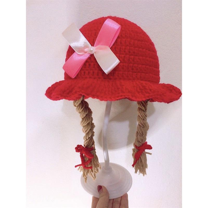 New hand knitted funny woolen hat long horn lace clown pullover hat