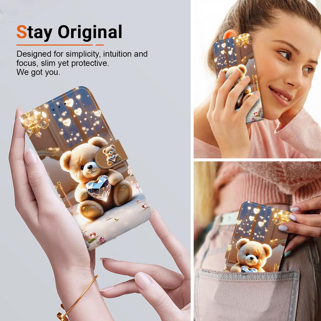Handmade PU Leather Flip Case for Samsung A06/A06 5G (SM-A065F/A066B/A066M)- Anti-Slip Shockproof Cover with Wrist Strap & Heart/Rose Cat Designs