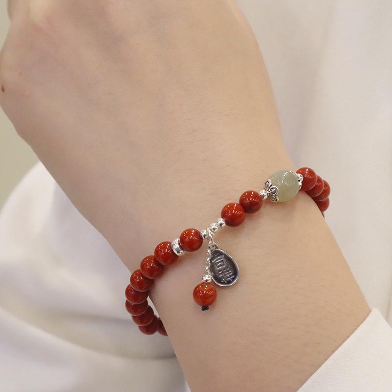 Natural Nanhong Agate Silver Pendant Bracelet Fashion Women Daily Jewelry Lucky Gift