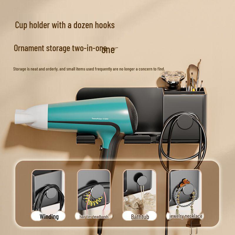 Wandmontierter Haartrockner-Organizer ohne Bohren - Hochbelastbares Badezimmerregal