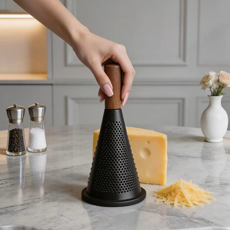 Stainless Steel Grater with Comfortable Wood Handle Multi-use Kitchen Gadget for Cheese Vegetable Fruit Home Daily Cooking