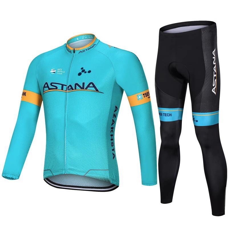 Mens Cycling Long Sleeve Jersey Bib Shorts Set Quick Dry Performance Wear Road Bike Riding