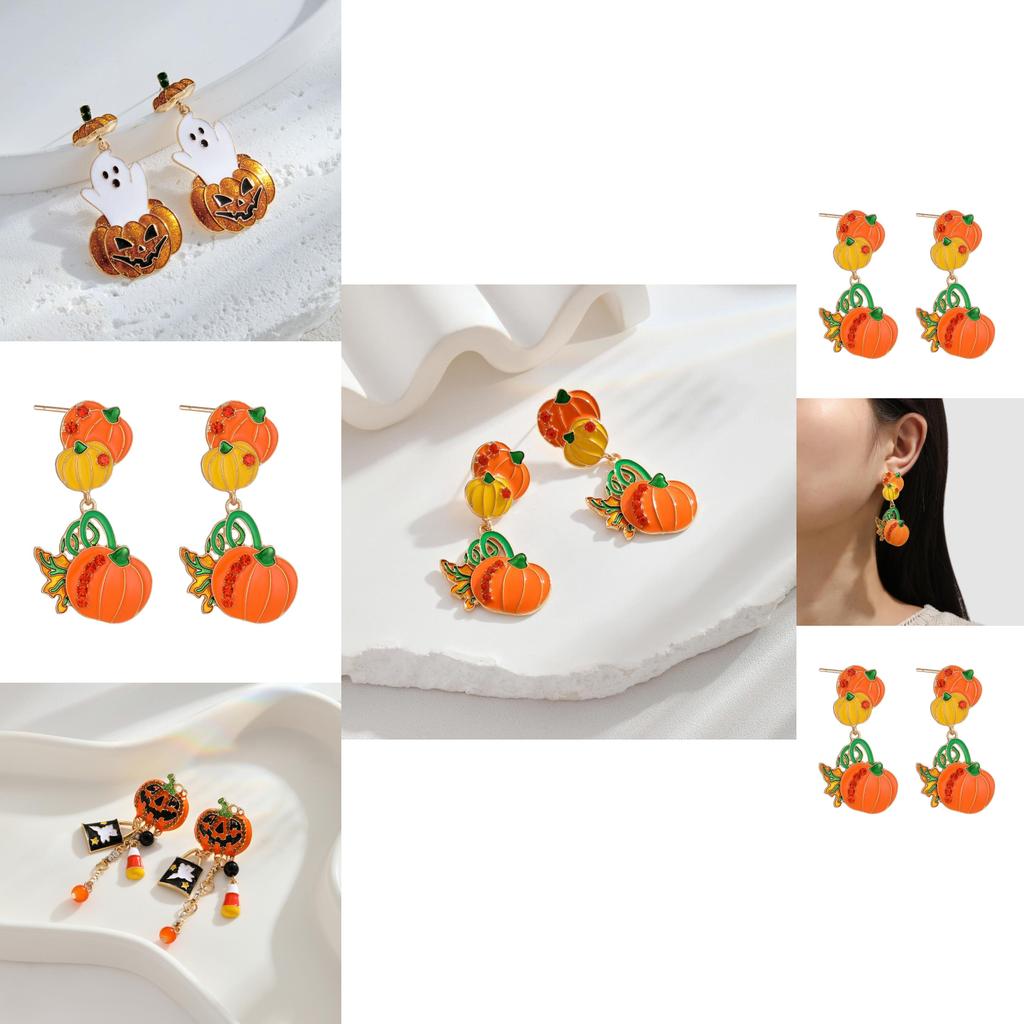 Charming Alloy Pumpkin Drop Earrings For Halloween With Playful Cartoon Design For Women