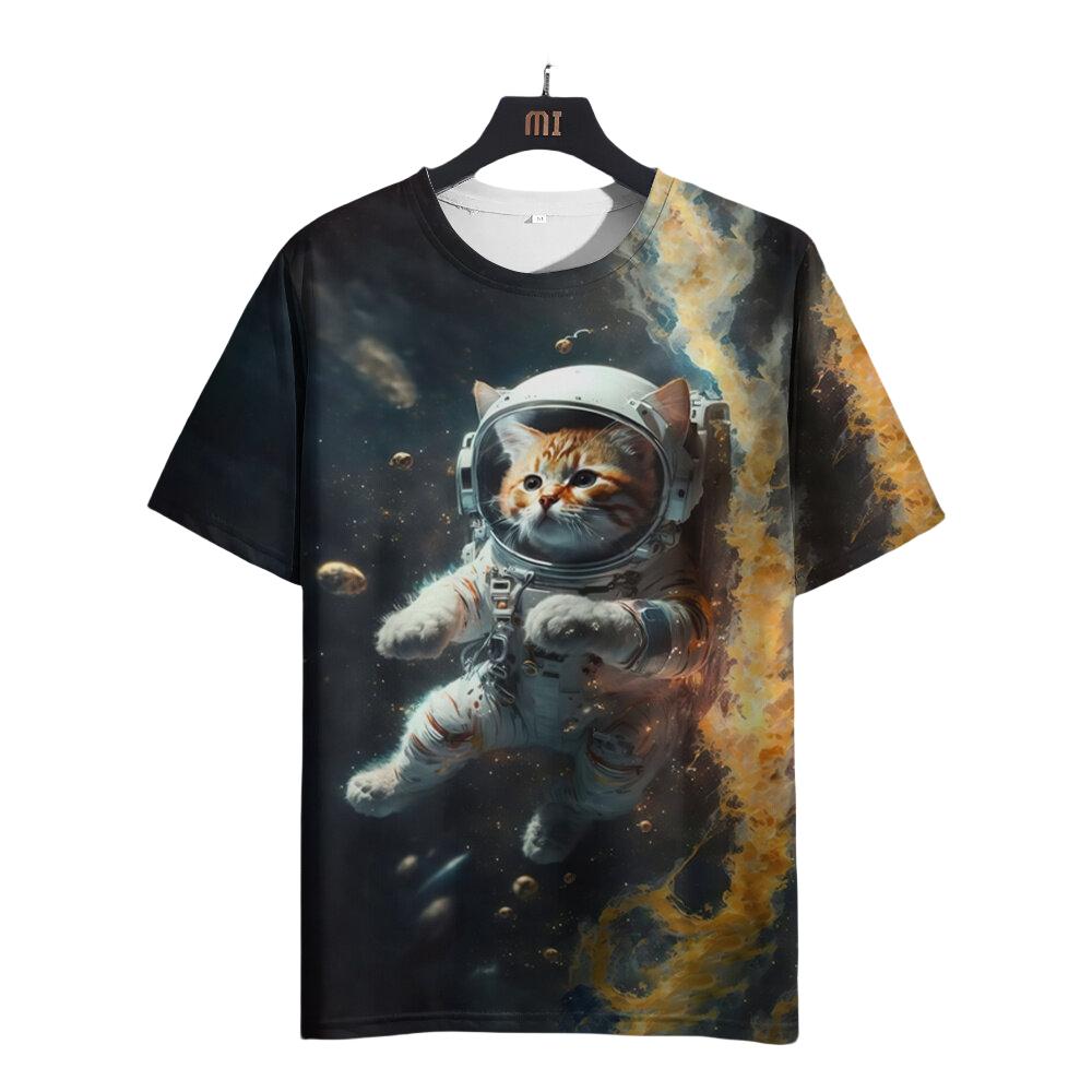 Men's Casual T-shirt 3D Print Fun Animal Cats Print Short Sleeve Street Round Neck Tops