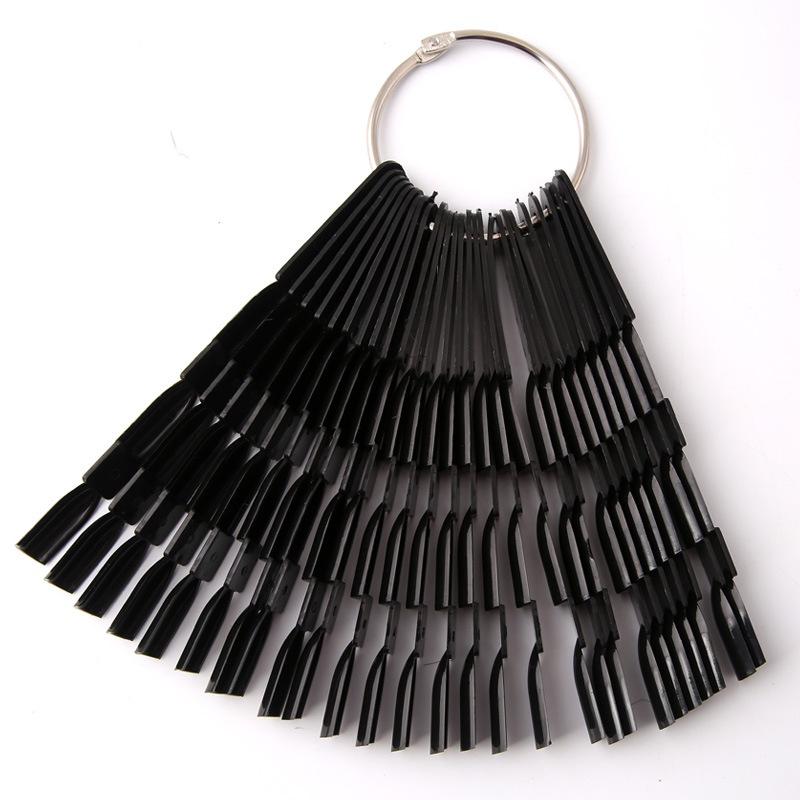 150 Black False Nail Tips Fan with Removal Ring Fake Nails Nail Art Practice Display Nail Polish Color Chart Manicure Tool