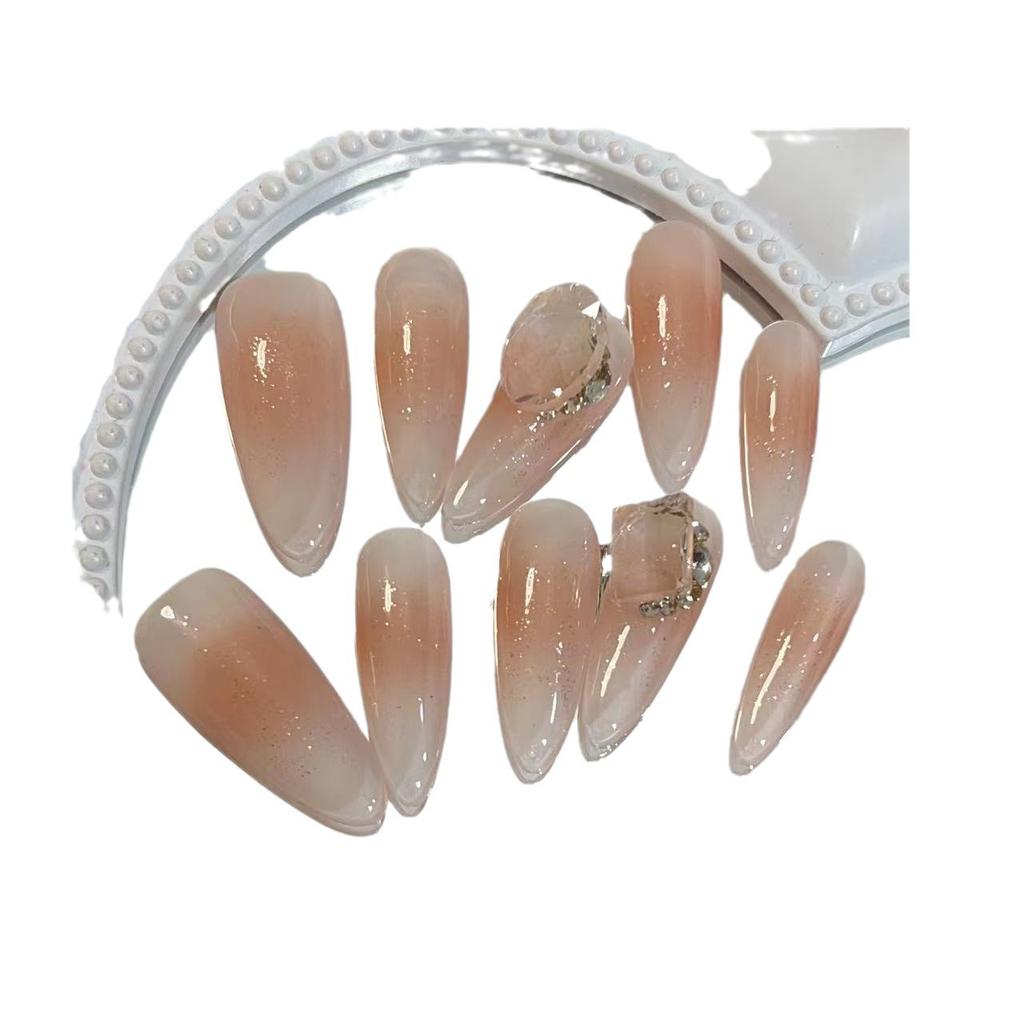 Wearing Armor Pure Handmade Manicure Finished Fake Nail Patch Pure Luxuriant Nude Blush Flash Crystal Diamond